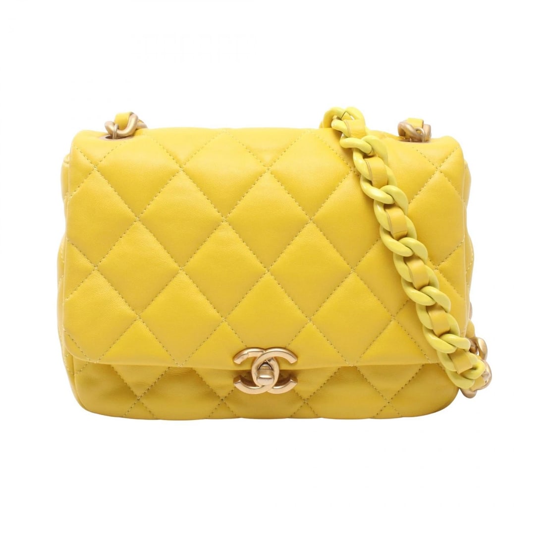 CHANEL MINI MATELASSE CHAIN SHOULDER CROSSBODY BAG: CHANEL Mini Matelasse Chain Shoulder Crossbody Bag Brand: CHANEL Type/Style: Shoulder Bag Material: Exterior Material leather Color: Exterior Color Yellow?ish colors Size: H:14cm x W:18cm x D:4.5cm (H