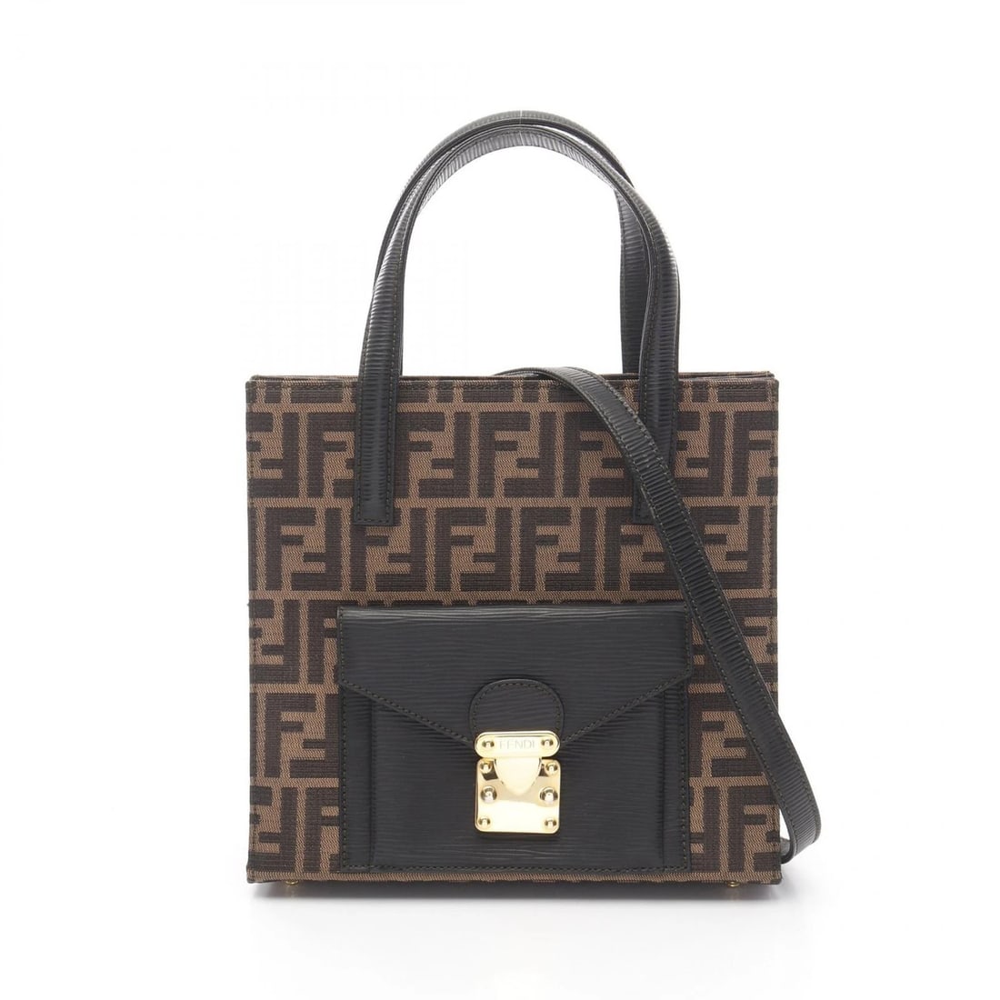 FENDI ZUCCA SHOULDER HANDBAG CANVAS LEATHER BROWN (1 of 6)