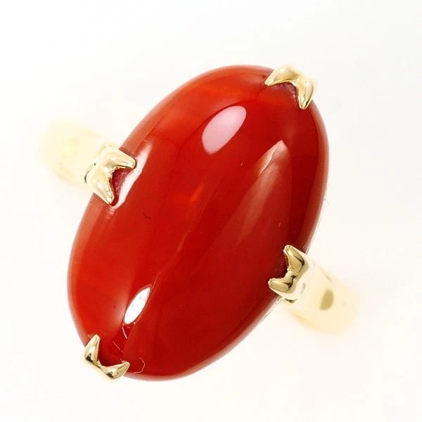 K18 GOLD RING: K18 Gold Ring Brand: No Brand Type/Style: Ring Material: K18/Yellow Gold, Main Stone Coral Color: Yellow Gold Size: US 7 1/4 Accessories: None Accessories Notice: When purchasing pre-owned