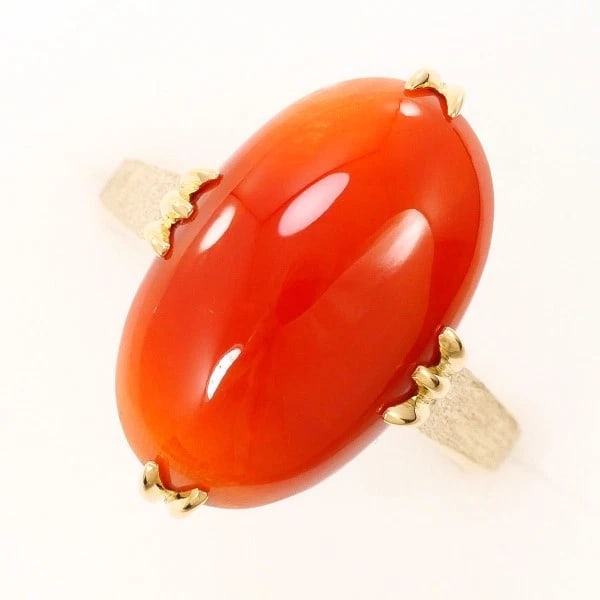 K18 RING: K18 Ring Brand: No Brand Type/Style: Ring Material: K18/Yellow Gold, Main Stone Coral Color: Yellow Gold Size: US 6 Accessories: None Accessories Notice: When purchasing pre-owned goods, p