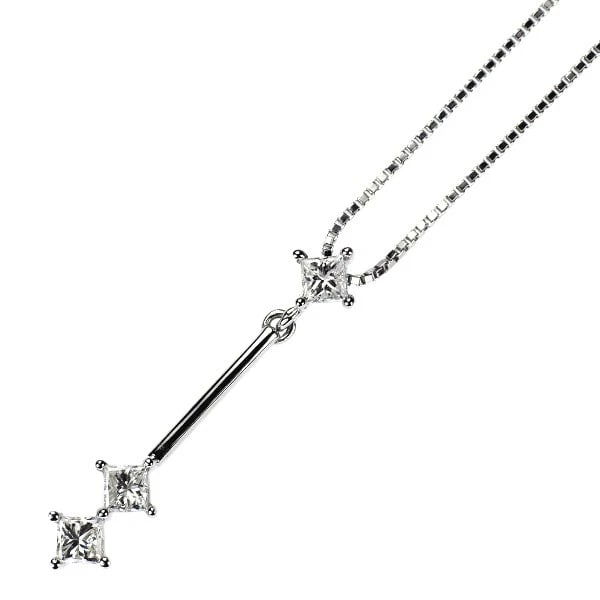 K18WG PRINCESS CUT DIAMOND PENDANT NECKLACE: K18WG princess cut diamond pendant necklace Brand: None Type/Style: pendant necklace Material: K18WG, Main Stone Natural Color: WG Size: Chain Length 40 cm Accessories: None Accessories Notice: When
