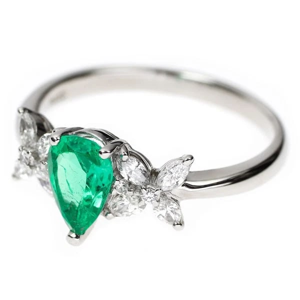 PT900 PEAR SHAPE EMERALD DIAMOND RING - 2