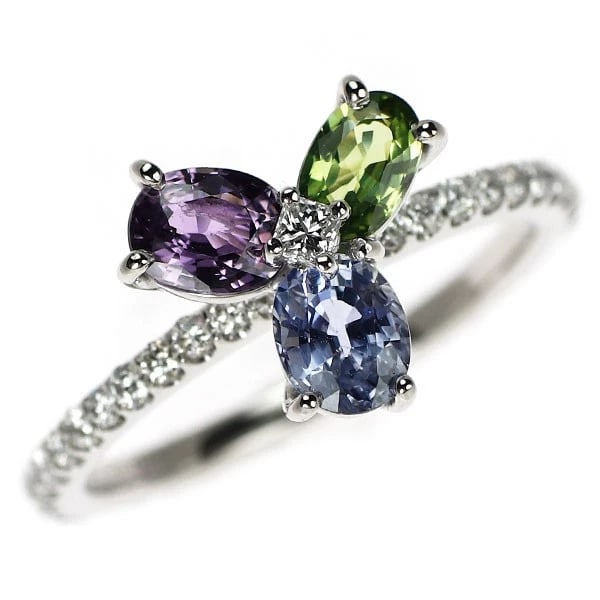 K18WG COLORED SAPPHIRE DIAMOND RING: K18WG Colored Sapphire Diamond Ring Brand: None Type/Style: rings Material: K18WG, Main Stone sapphire/ Natural Color: WG Size: 5.25 US Accessories: None Accessories Notice: When purchasing pre-owned