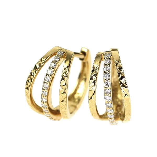 K18YG DIAMOND HOOP EARRINGS: K18YG diamond hoop earrings Brand: None Type/Style: piercing Material: K18YG, Main Stone NAtural Color: YG Size: Length/Width/Diameter 11.8 cm Accessories: None Accessories Notice: When purchasing