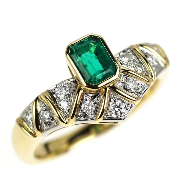 MIKIMOTO PT900/K18YG EMERALD DIAMOND RING: Mikimoto PT900/K18YG emerald diamond ring Brand: Mikimoto Type/Style: rings Material: K18YG/Pt, Main Stone Natural Color: YG/None Size: 6 US Accessories: None Accessories Notice: When purchasing