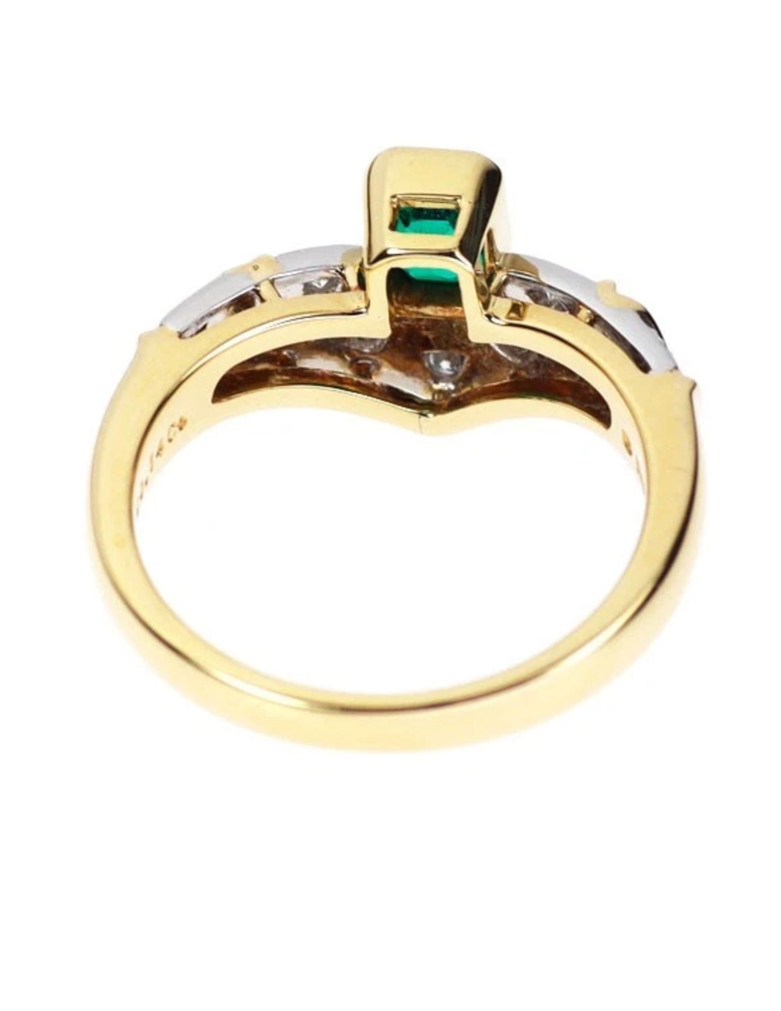 MIKIMOTO PT900/K18YG EMERALD DIAMOND RING - 2
