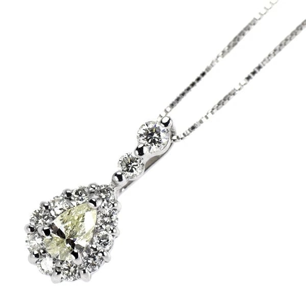 K18WG PEAR SHAPE DIAMOND PENDANT NECKLACE: K18WG Pear Shape Diamond Pendant Necklace Brand: None Type/Style: pendant necklace Material: K18WG, Main Stone Natural Color: WG Size: Chain Length ?45 cm Accessories: None Accessories Notice: When