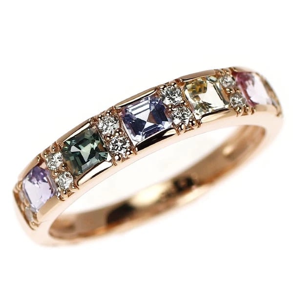 BRAND K18PG MULTICOLOR SAPPHIRE DIAMOND RING: Brand K18PG Multicolor Sapphire Diamond Ring Brand: None Type/Style: rings Material: K18PG, Main Stone Sapphire Color: PG Size: 6 US Accessories: None Accessories Notice: When purchasing pre-owned