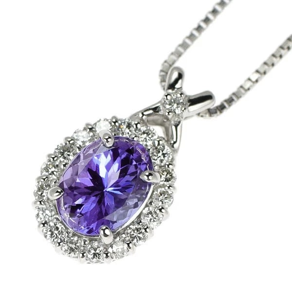 PT900/ PT850 TANZANITE DIAMOND PENDANT NECKLACE: Pt900/ Pt850 Tanzanite Diamond Pendant Necklace Brand: None Type/Style: pendant necklace Material: Pt900/Pt850, Main Stone Natural Color: None Size: Chain Length: ~46.5 cm Accessories: None