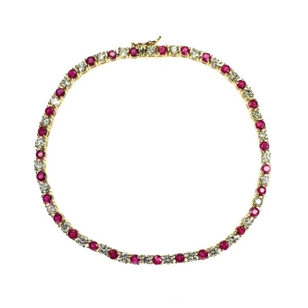K18YG RUBY DIAMOND TENNIS BRACELET: K18YG ruby diamond tennis bracelet Brand: None Type/Style: bracelets Material: K18YG, Main Stone Natural/Ruby Color: YG Size: Necklace: Chain Length 18 cm Length/Width/Diameter 2.7 Accessories: No