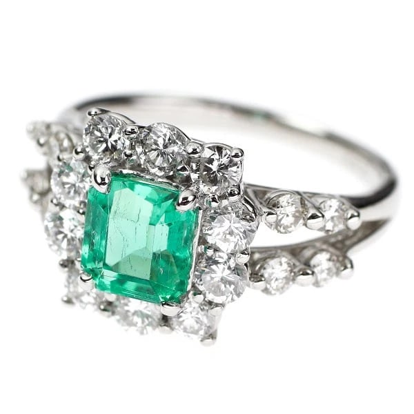 PT950 EMERALD DIAMOND RING - 2
