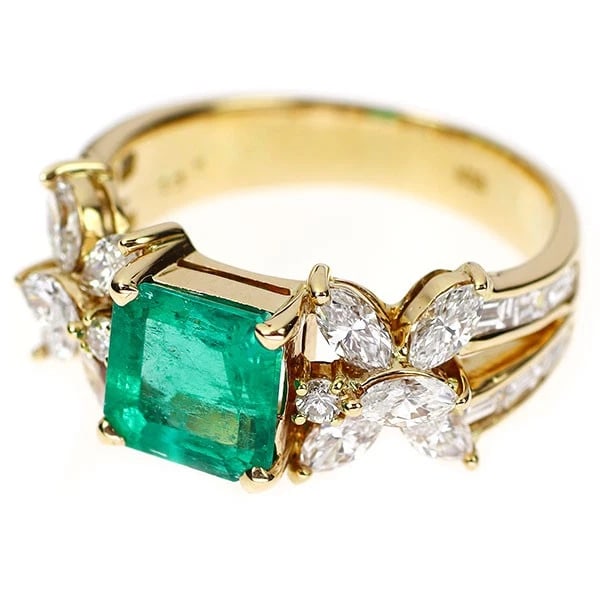 K18YG EMERALD DIAMOND RING - 2