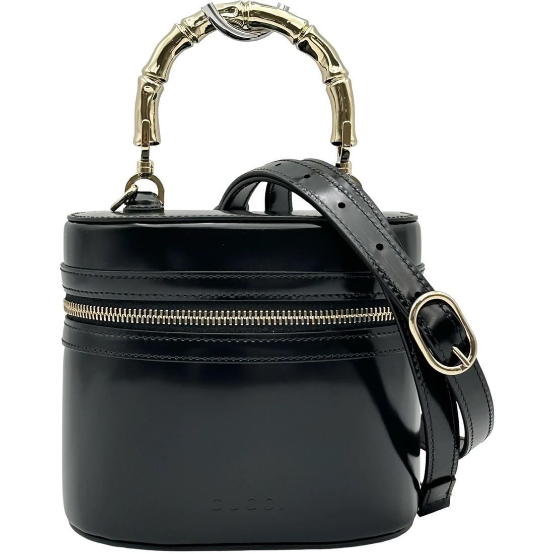 GUCCI BAMBOO HANDLE MINI VANITY SHOULDER BAG: GUCCI Bamboo Handle Mini Vanity Shoulder Bag Brand: GUCCI Type/Style: Shoulder Bag Material: patent Color: Black Gold Hardware Size: W6.3 x H5.5x D3.9inch Shoulder:37.0inch Accessories: None