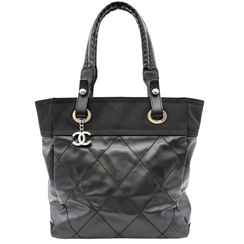CHANEL PAVILION RITZ HANDBAG: CHANEL Pavilion Ritz Handbag Brand: CHANEL Type/Style: Handbag Material: Coated canvas Color: Black SilverHardware Size: W13.0 x H10.8x D4.3inch Accessories: None Accessories Notice: When