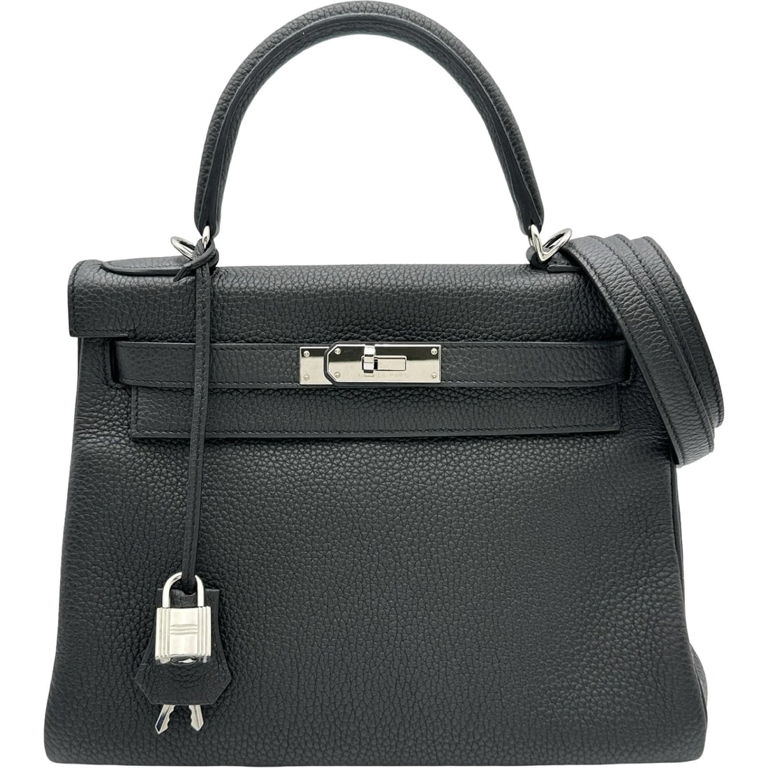 HERMES KELLY HANDBAG: HERMES Kelly Handbag Brand: HERMES Type/Style: Handbag Material: Togo Color: Black SilverHardware Size: W11.0 x H8.7x D3.9inch Shoulder:35.4inch Accessories: None Accessories Notice: When