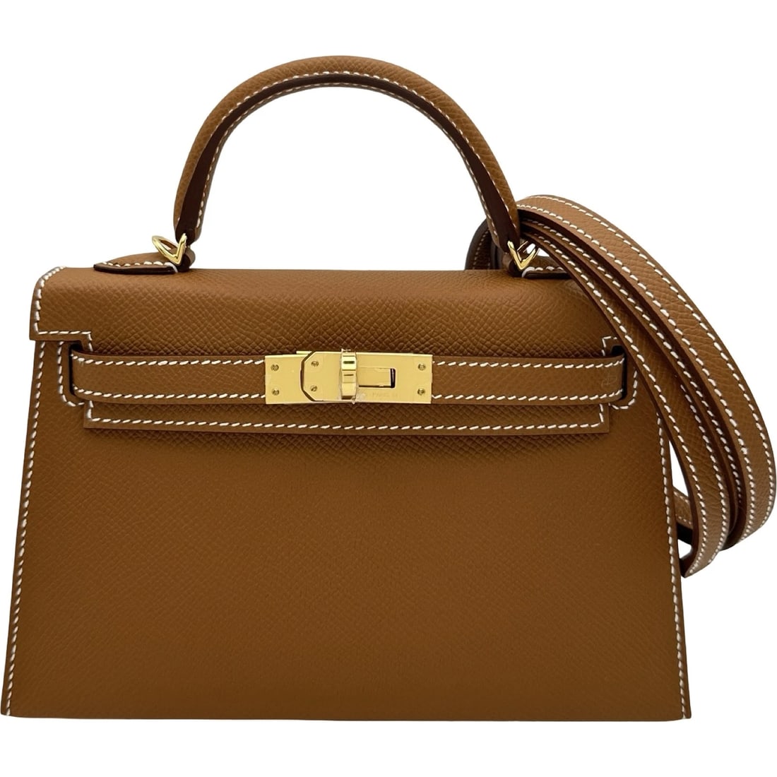 HERMES MINI KELLY HANDBAG: HERMES Mini Kelly Handbag Brand: HERMES Type/Style: Handbag Material: Epsom Color: Gold Gold Hardware Size: W7.5 x H4.7x D2.2inch Shoulder:37.8inch Accessories: None Accessories Notice: Wh