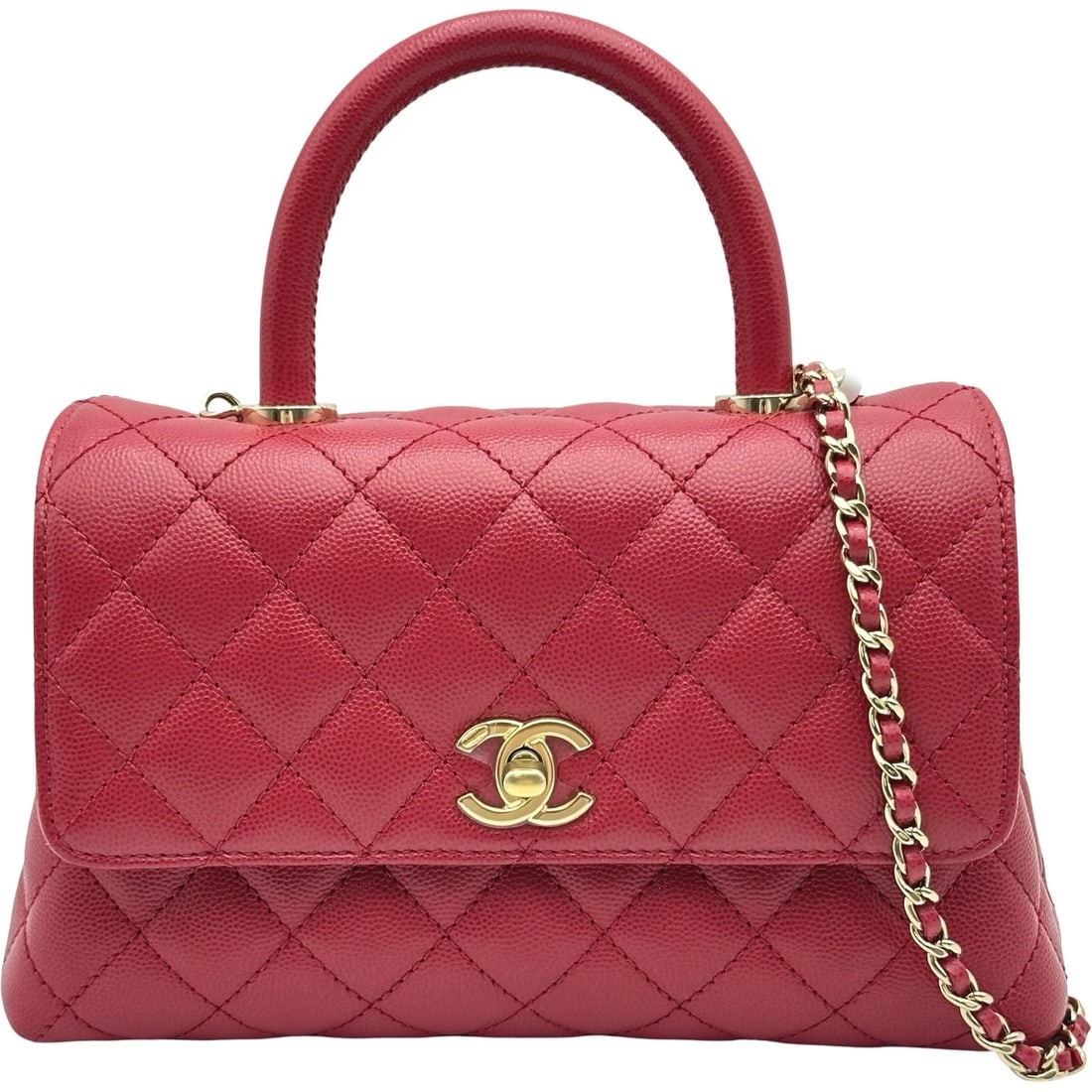 CHANEL COCO HANDLE XS SHOULDER BAG: CHANEL Coco Handle XS Shoulder Bag Brand: CHANEL Type/Style: Shoulder Bag Material: Caviar skin Color: Red gold hardware Size: W9.1 x H5.5x D3.5inch Shoulder:37.4inch Accessories: None Acc