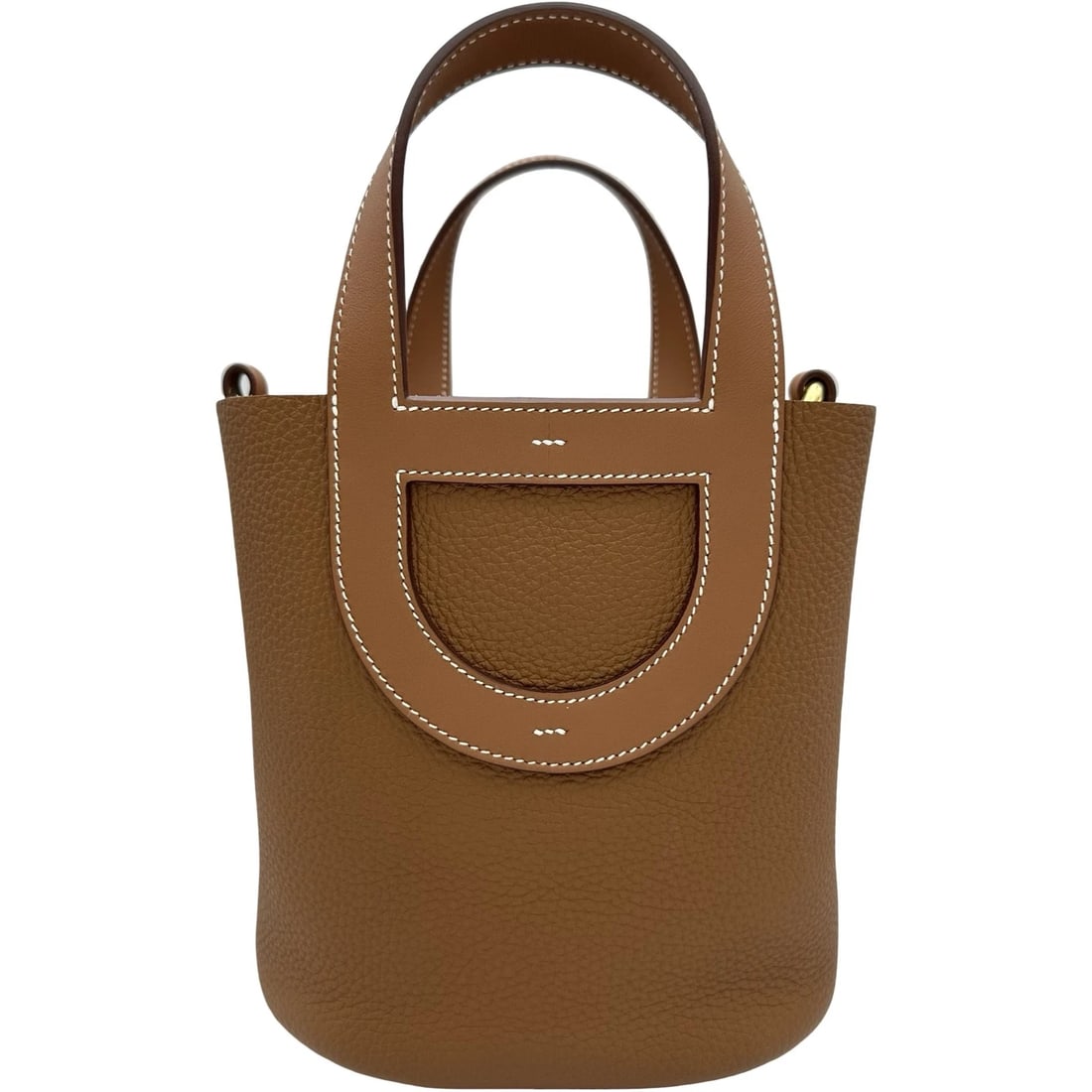 HERMES IN THE LOOP 18 HANDBAG: HERMES in the loop 18 Handbag Brand: HERMES Type/Style: Handbag Material: Taurillon Clemence Color: Gold Gold Hardware Size: W7.1 x H7.7x D4.7inch Accessories: None Accessories Notice: Whe