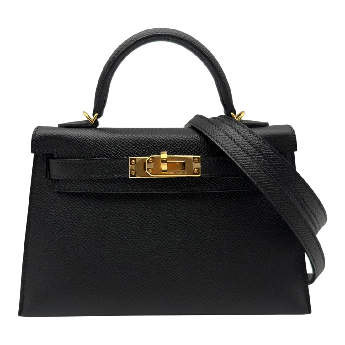 HERMES MINI KELLY 2 SHOULDER BAG: HERMES Mini Kelly 2 Shoulder Bag Brand: HERMES Type/Style: Shoulder Bag Material: Epsom Color: Black Gold Hardware Size: W7.5 x H4.9x D2.2inch Shoulder:38.2inch Accessories: None Accessori