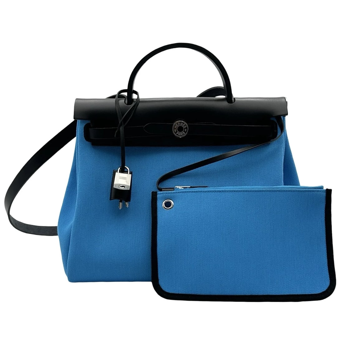HERMES HERBAG ZIP PM SHOULDER BAG: HERMES Herbag Zip PM Shoulder Bag Brand: HERMES Type/Style: Shoulder Bag Material: Hunter/Toile Color: Blue Riviera SilverHardware Size: W11.8 x H9.8x D3.9inch Shoulder:38.2inch Accessories: None