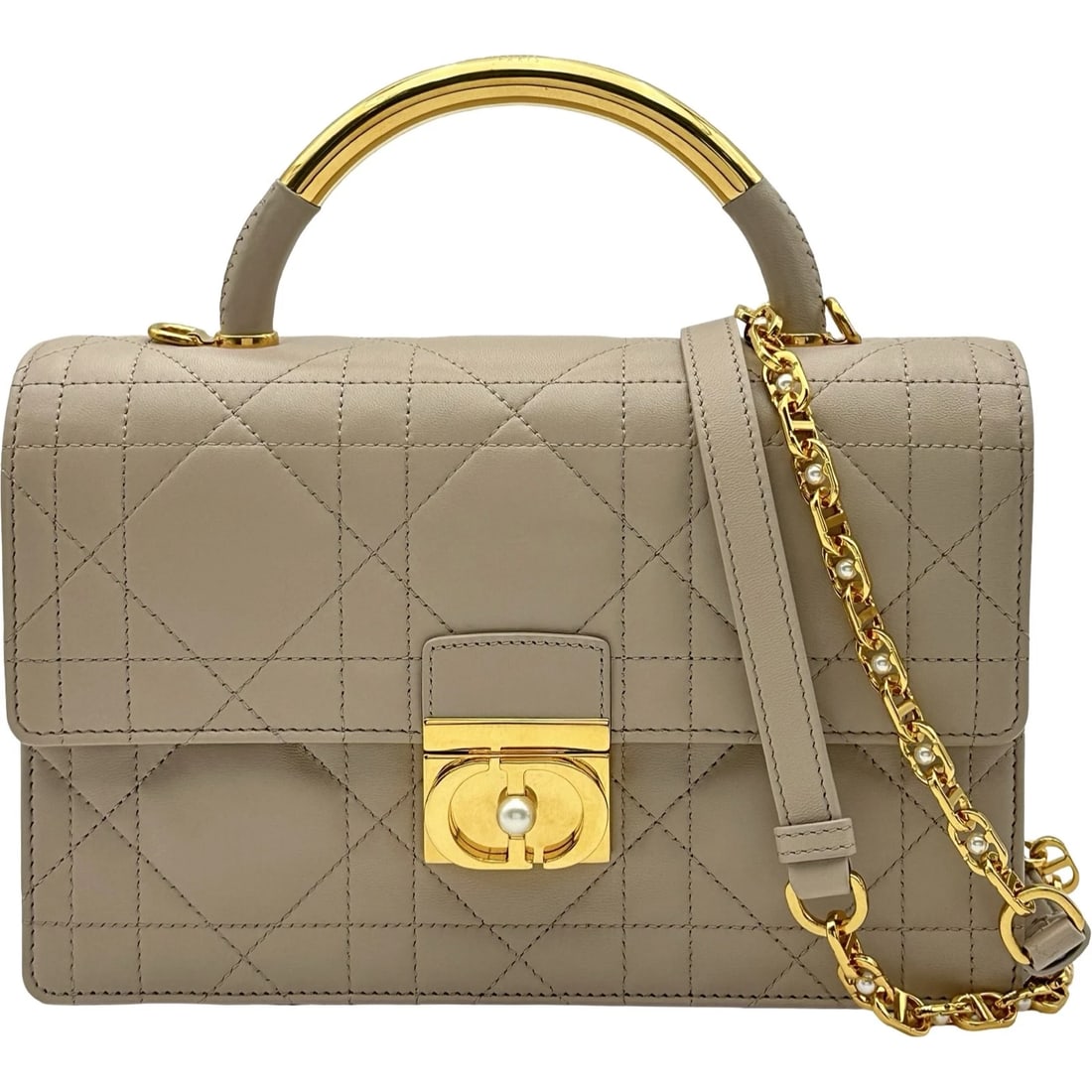 CHRISTIAN DIOR ANJU SHOULDER BAG: Christian Dior Anju Shoulder Bag Brand: Christian Dior Type/Style: Shoulder Bag Material: Calfskin/Cannage Color: Pink beige tones, gold hardware Size: W9.8 x H6.5x D2.0inch Shoulder:40.7inch Acce