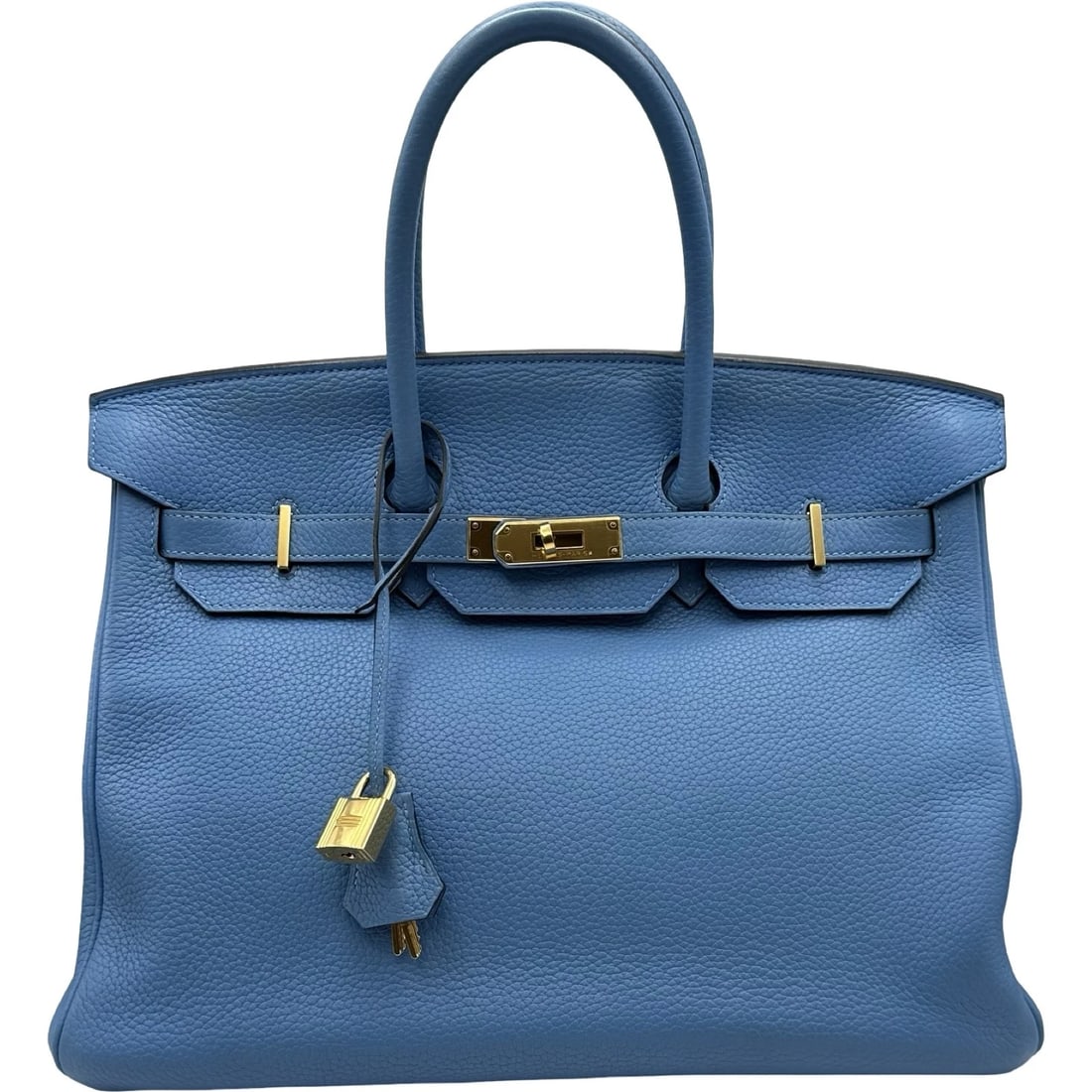 HERMES BIRKIN HANDBAG: HERMES Birkin Handbag Brand: HERMES Type/Style: Handbag Material: Taurillon Clemence Color: Blue Paradise Gold Hardware Size: W13.8 x H10.6x D7.5inch Accessories: None Accessories Notice: