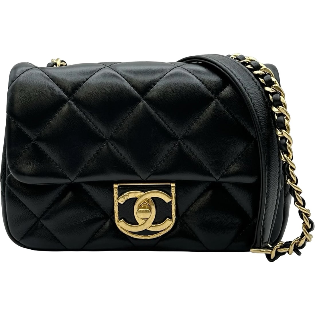 CHANEL MATELASSE MINI FLAP SHOULDER BAG: CHANEL Matelasse mini flap Shoulder Bag Brand: CHANEL Type/Style: Shoulder Bag Material: lambskin Color: Black Gold Hardware Size: W7.1 x H4.7x D2.4inch Shoulder:47.8inch Accessories: None