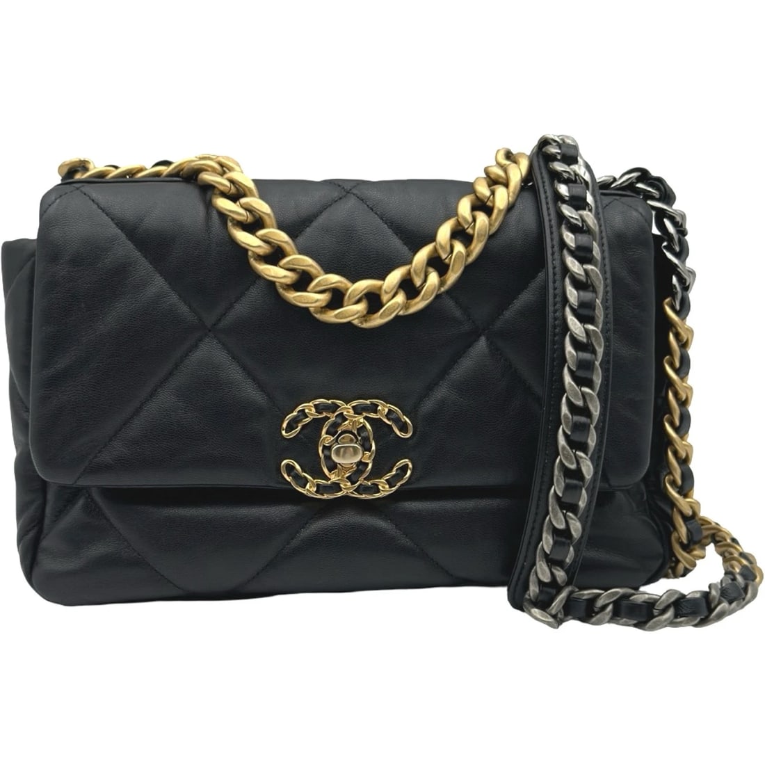 CHANEL 19 BAG SHOULDER BAG: CHANEL 19 Bag Shoulder Bag Brand: CHANEL Type/Style: Shoulder Bag Material: shiny lambskin Color: Gold Hardware Size: W9.8 x H7.1x D2.8inch Shoulder:42.1inch Accessories: None Accessories