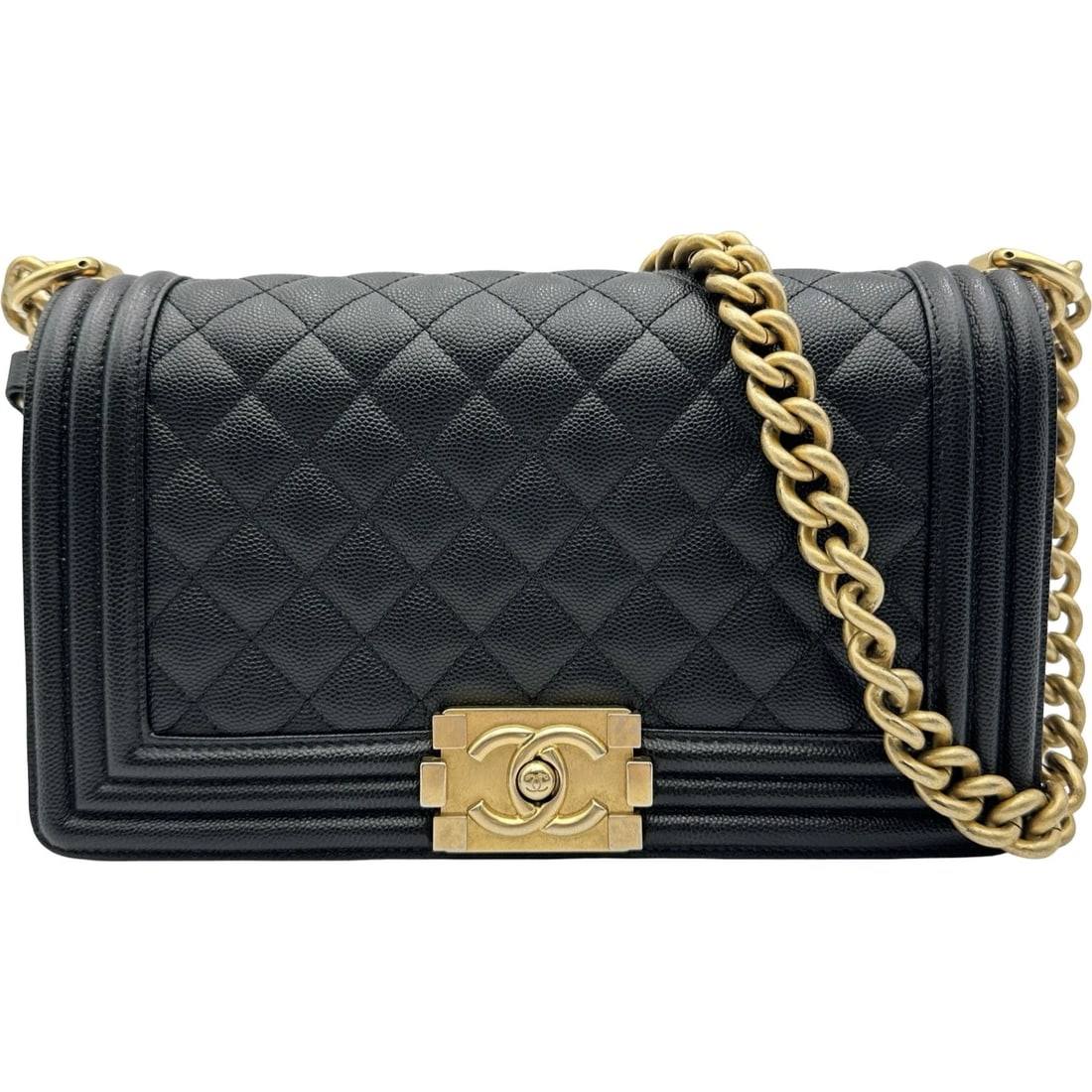 CHANEL BOY CHANEL 25 SHOULDER BAG: CHANEL Boy Chanel 25 Shoulder Bag Brand: CHANEL Type/Style: Shoulder Bag Material: Caviar skin Color: Black Gold Hardware Size: W9.8 x H5.9x D2.8inch Shoulder:24.4inch Accessories: None Accessories
