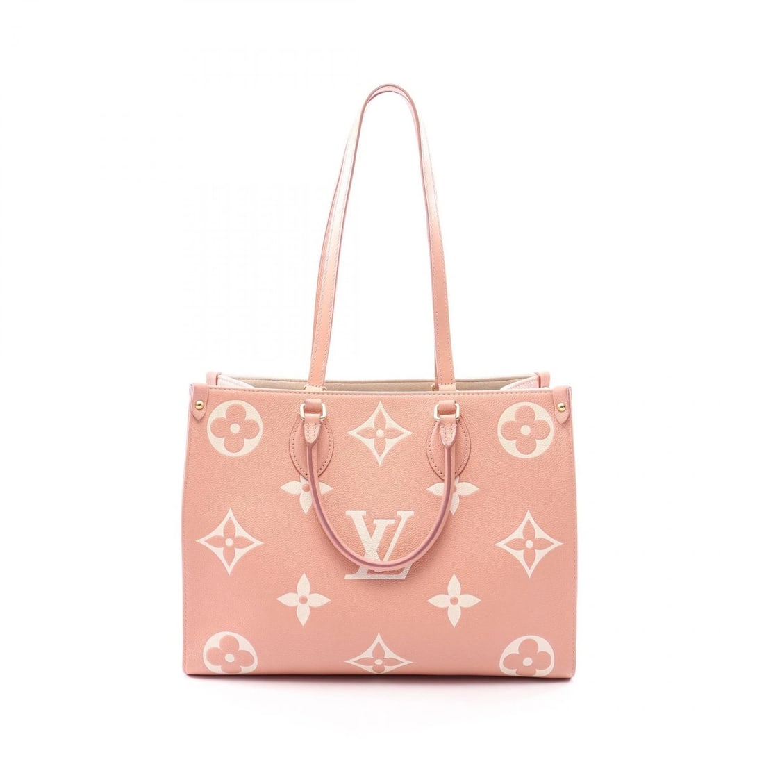 LOUIS VUITTON ON THE GO MM TOTE SHOULDER HAND BAG: LOUIS VUITTON On the Go MM Tote shoulder hand Bag Brand: LOUIS VUITTON Type/Style: Tote Bag Material: Exterior Material Monogram empreinte and leather Color: Exterior Color rose trianone / Pink?ish co
