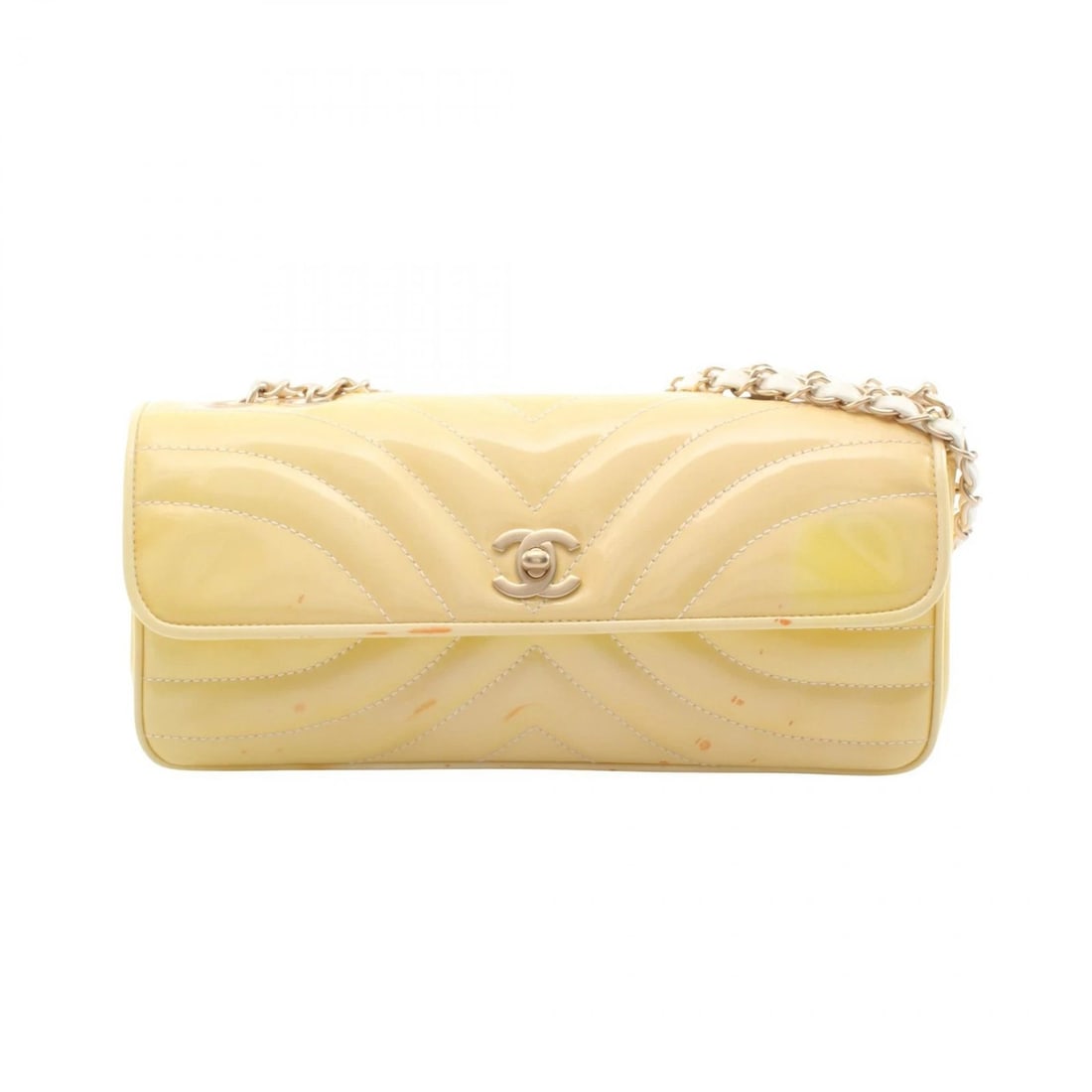 CHANEL V STITCH CHAIN SHOULDER BAG PATENT LEATHER YELLOW: CHANEL V stitch Chain Shoulder Bag Patent leather Yellow Brand: CHANEL Type/Style: Shoulder Bag Material: Exterior Material Patent leather Color: Exterior Color Yellow?ish colors Size: H:13.5cm x W:27