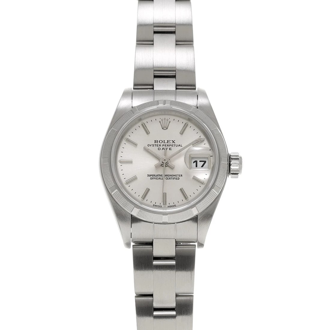ROLEX OYSTER PERPETUAL DATE SILVER WATCH: ROLEX Oyster Perpetual Date Silver Watch Brand: ROLEX Type/Style: Wristwatch Material: Band Material Stainless steel, Case Material Stainless steel Color: Dial Color Silver Size: ?Case? H/about 26mm