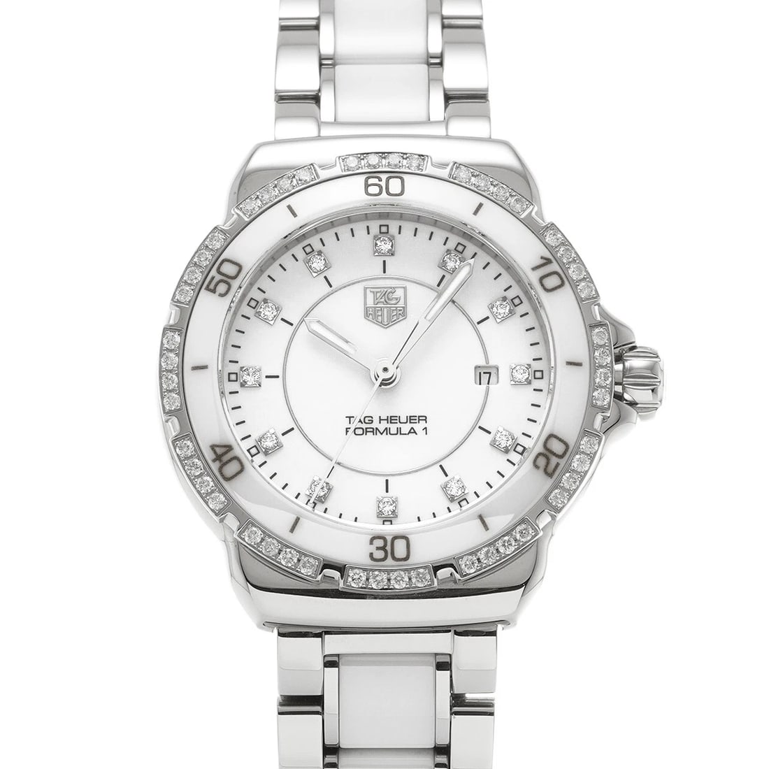 TAG HEUER FORMULA QUARTZ .WHITE/DIAMOND WATCH: TAG HEUER Formula Quartz .white/diamond Watch Brand: TAG HEUER Type/Style: Wristwatch Material: Band Material Stainless steel/ceramic, Case Material Stainless steel Color: Dial Color white Size: