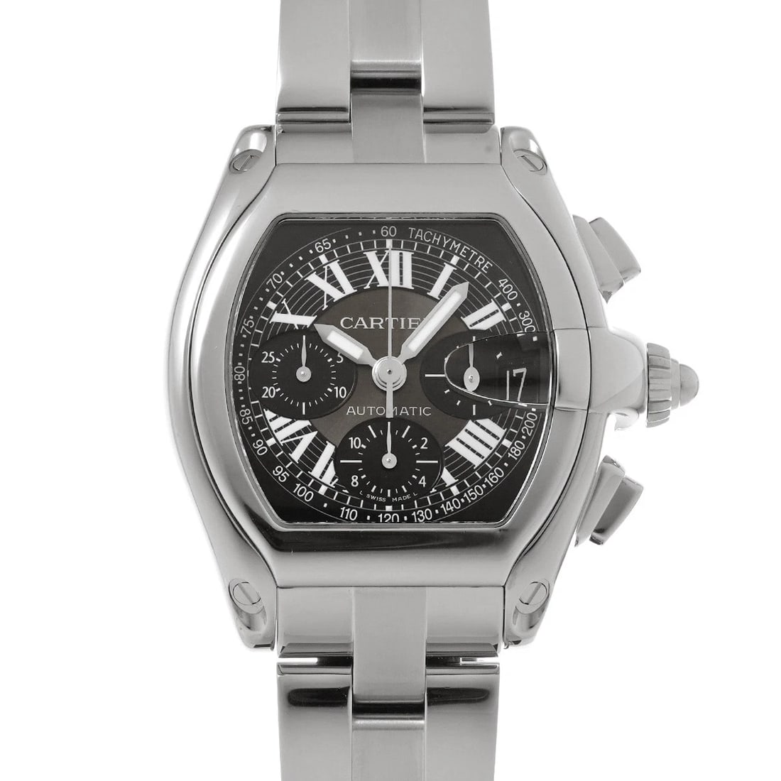 CARTIER ROADSTER CHRONOGRAPH BLACK WATCH: CARTIER Roadster Chronograph black Watch Brand: CARTIER Type/Style: Wristwatch Material: Band Material Stainless steel, Case Material Stainless steel Color: Dial Color black Size: ?Case? H/about 48mm