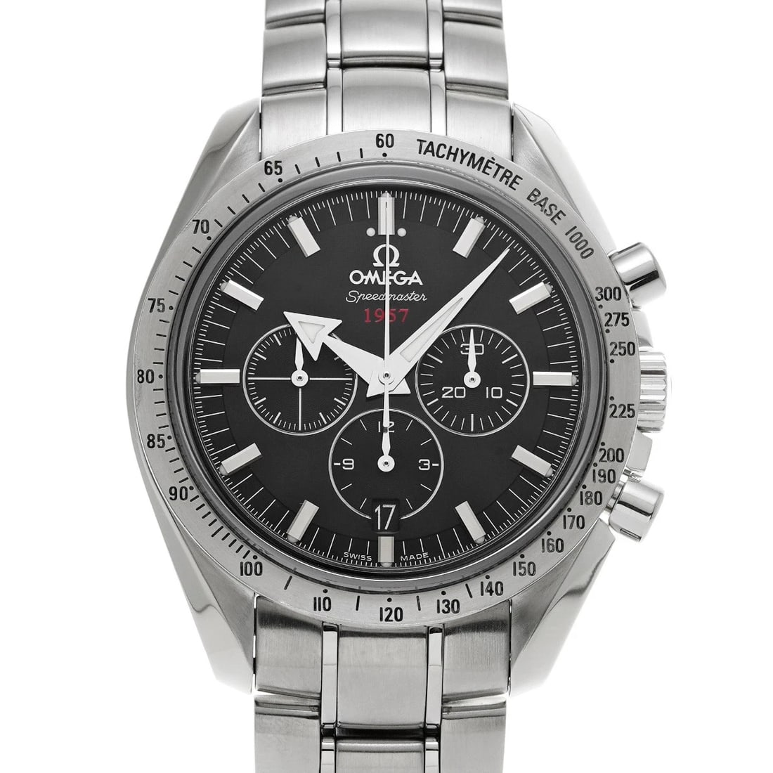 OMEGA SPEEDMASTER BROAD ARROW CO-AXIAL BLACK WATCH: OMEGA Speedmaster Broad Arrow Co-axial black Watch Brand: OMEGA Type/Style: Wristwatch Material: Band Material Stainless steel, Case Material Stainless steel Color: Dial Color black Size: ?Case? H/abo