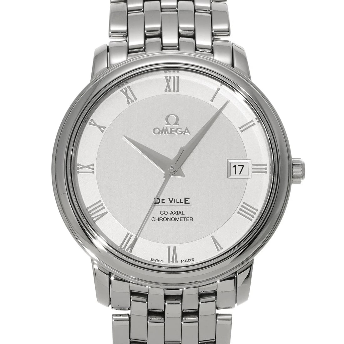 OMEGA DE VILLE PRESTIGE SILVER WATCH: OMEGA De Ville Prestige Silver Watch Brand: OMEGA Type/Style: Wristwatch Material: Band Material Stainless steel, Case Material Stainless steel Color: Dial Color Silver Size: ?Case? H/about 36.5mm