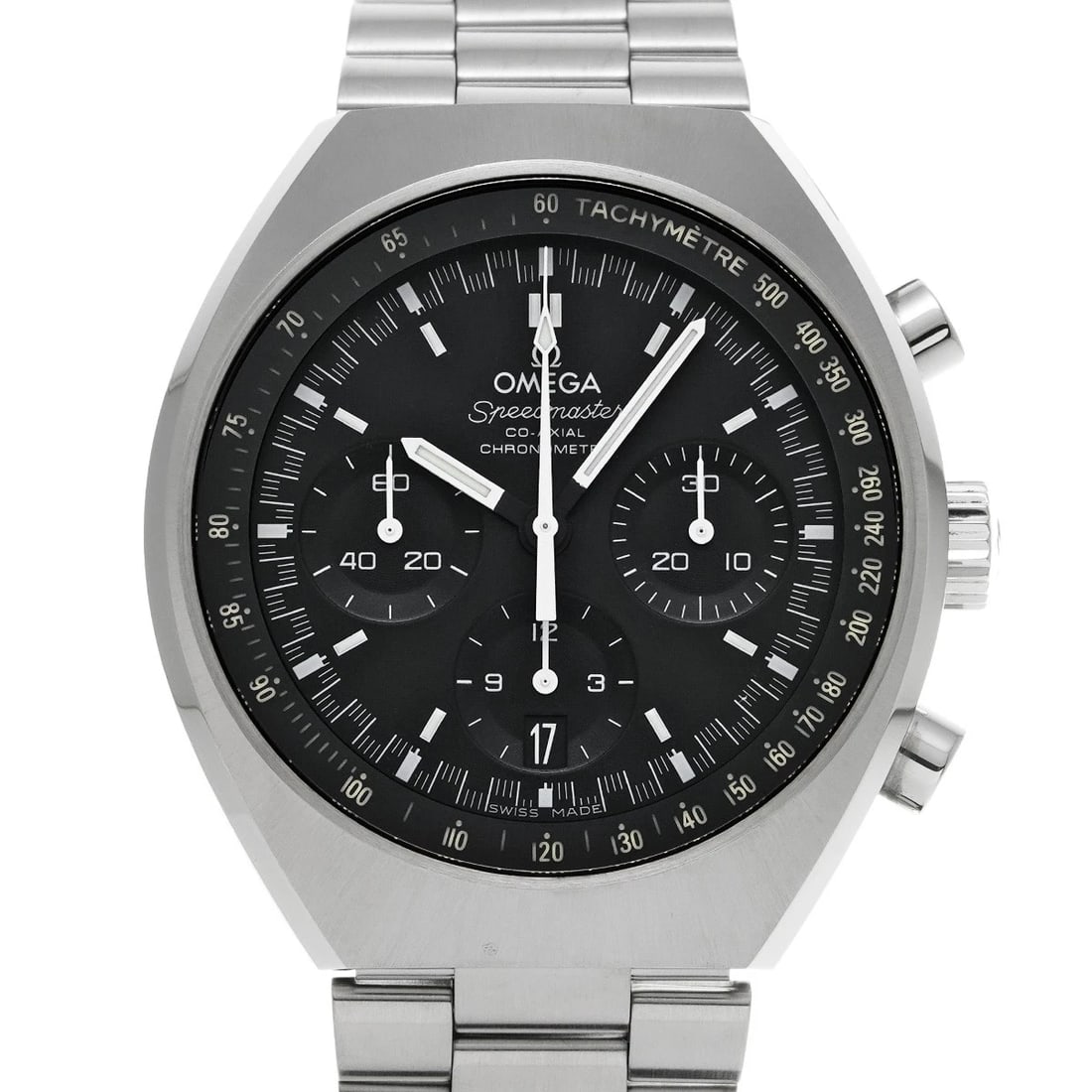 OMEGA SPEEDMASTER MARK II CO-AXIAL BLACK WATCH: OMEGA Speedmaster Mark II Co-axial black Watch Brand: OMEGA Type/Style: Wristwatch Material: Band Material Stainless steel, Case Material Stainless steel Color: Dial Color black Size: ?Case? H/about 4