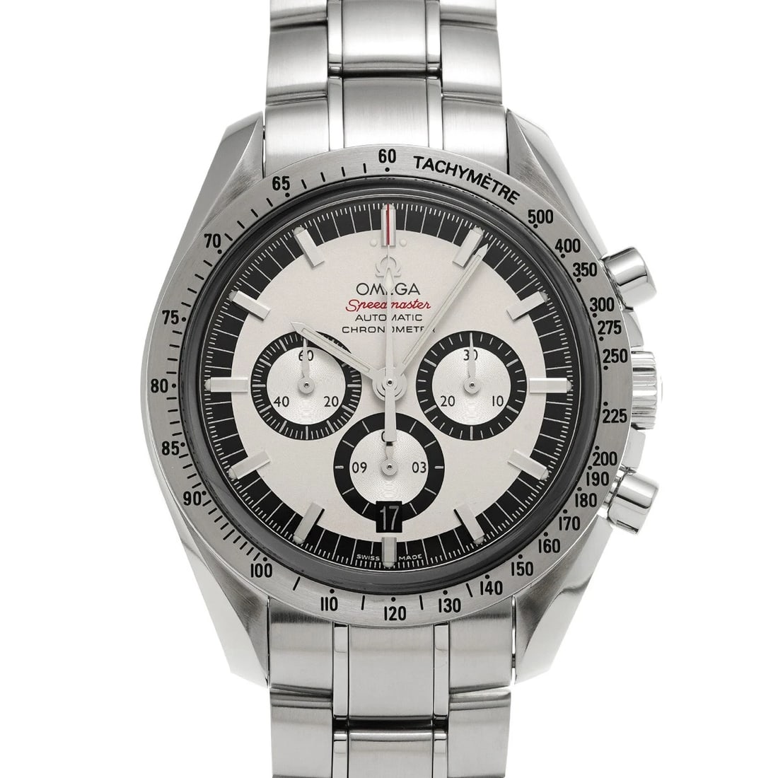 OMEGA SPEEDMASTER LEGEND MICHAEL SCHUMACHER WHITE/SILVER WATCH: OMEGA Speedmaster Legend Michael Schumacher white/Silver Watch Brand: OMEGA Type/Style: Wristwatch Material: Band Material Stainless steel, Case Material Stainless steel Color: Dial Color white Size: 
