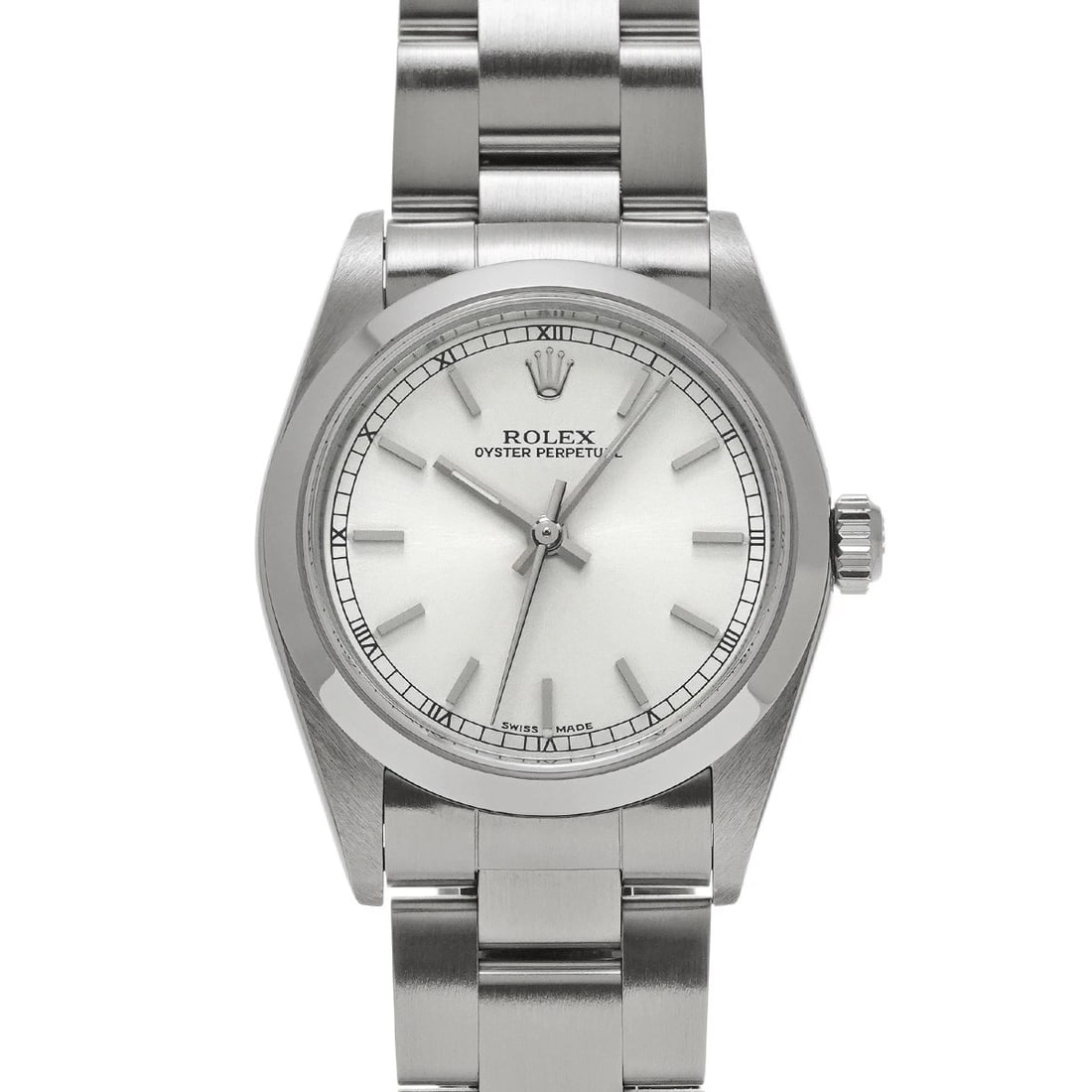 ROLEX OYSTER PERPETUAL SILVER WATCH: ROLEX Oyster Perpetual Silver Watch Brand: ROLEX Type/Style: Wristwatch Material: Band Material Stainless steel, Case Material Stainless steel Color: Dial Color Silver Size: ?Case? H/about 31mm