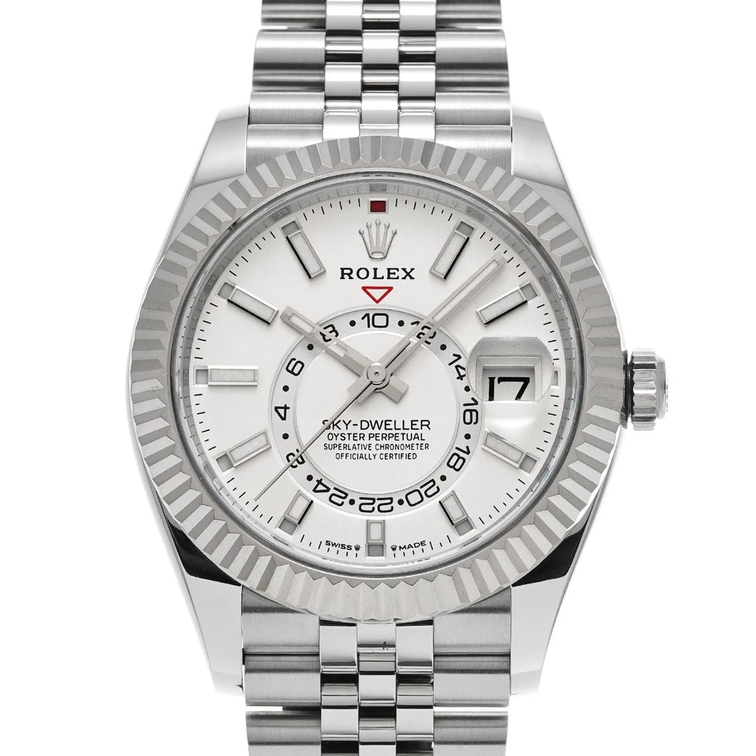 ROLEX SKY DWELLER SILVER WATCH: ROLEX Sky Dweller Silver Watch Brand: ROLEX Type/Style: Wristwatch Material: Band Material Stainless steel, Case Material Stainless steel Color: Dial Color Silver Size: ?Case? H/about 42mm W/about