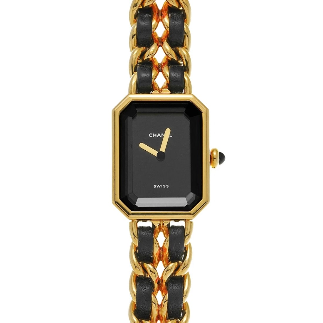 CHANEL PREMIRE M BLACK WATCH: CHANEL Premire M black Watch Brand: CHANEL Type/Style: Wristwatch Material: Band Material Yellow gold plated/leather, Case Material Yellow gold plated Color: Dial Color black Size: ?Case? H/about