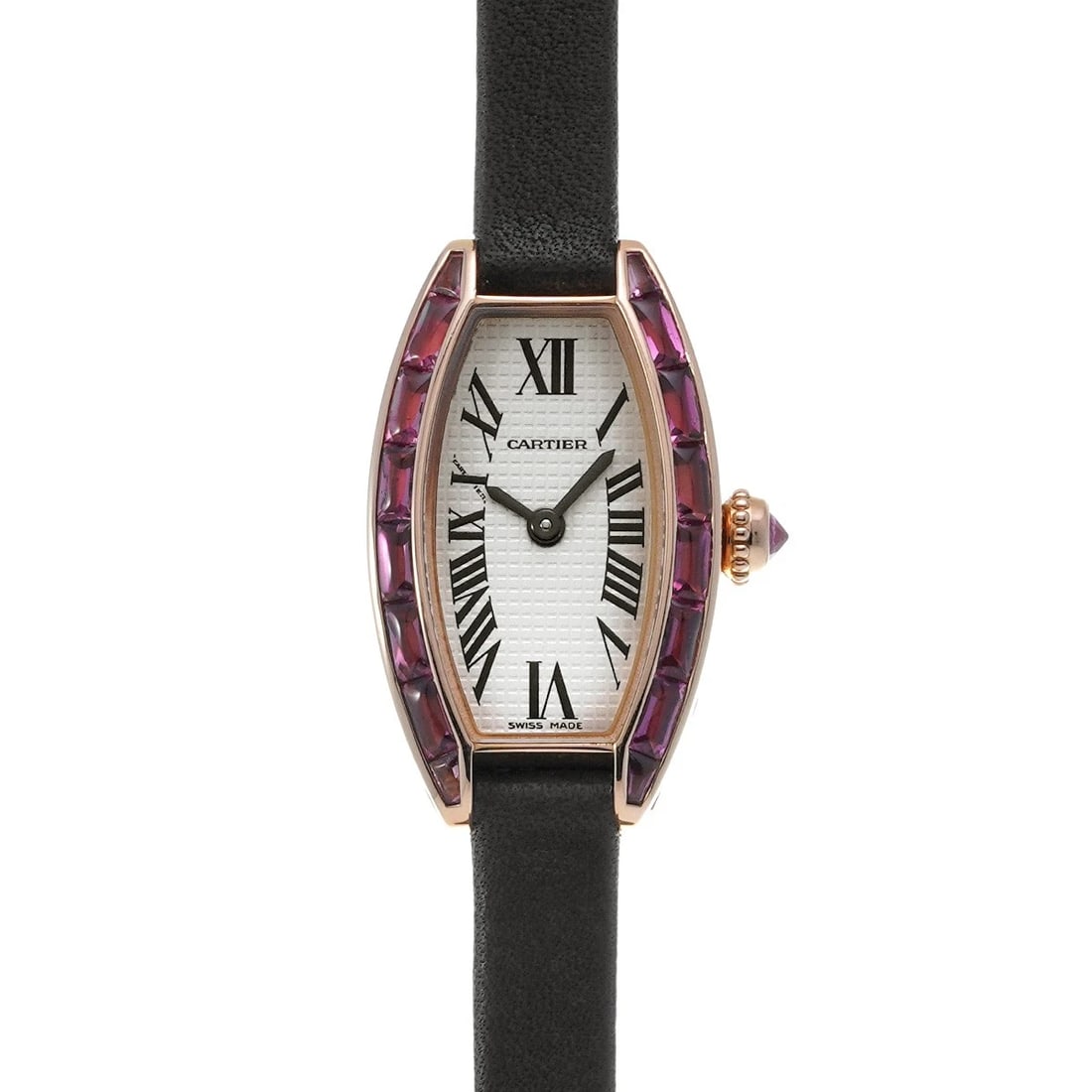 CARTIER TONNEAU RANIERE SILVER WATCH: CARTIER Tonneau Raniere Silver Watch Brand: CARTIER Type/Style: Wristwatch Material: Band Material calf, Case Material Pink gold Color: Dial Color Silver Size: ?Case? H/about 27mm W/about 16mm D/about