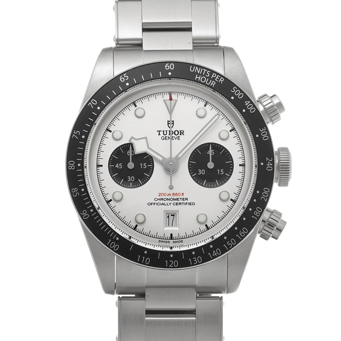 TUDOR BLACK CHRONO WHITE/BLACK WATCH: TUDOR Black Chrono white/black Watch Brand: TUDOR Type/Style: Wristwatch Material: Band Material Stainless steel, Case Material Stainless steel Color: Dial Color white Size: ?Case? H/about 41mm