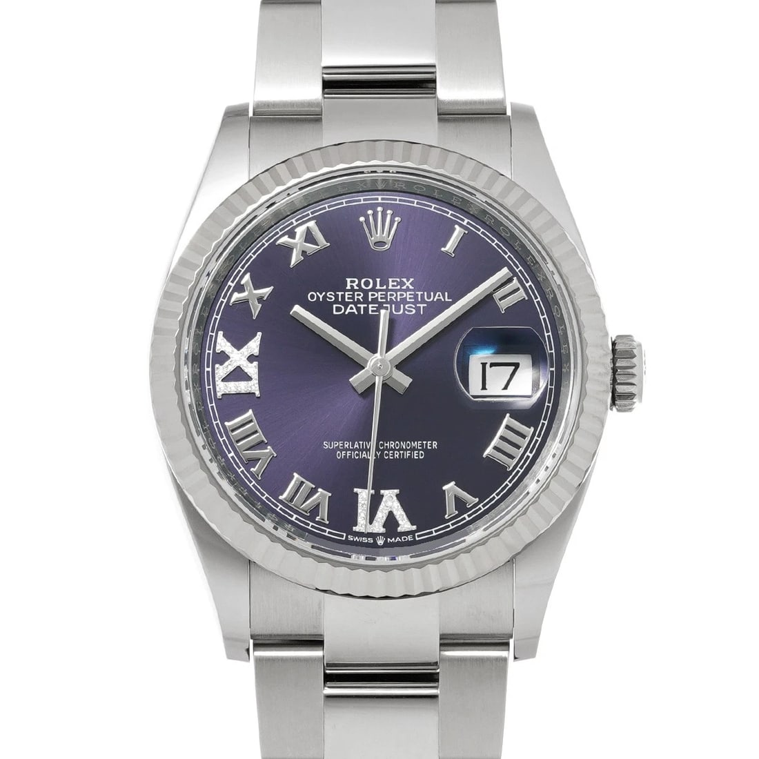 ROLEX DATEJUST AUBERZINE/DIAMOND WATCH: ROLEX Datejust Auberzine/diamond Watch Brand: ROLEX Type/Style: Wristwatch Material: Band Material Stainless steel, Case Material Stainless steel Color: Dial Color Auberzine Size: ?Case? H/about 36mm