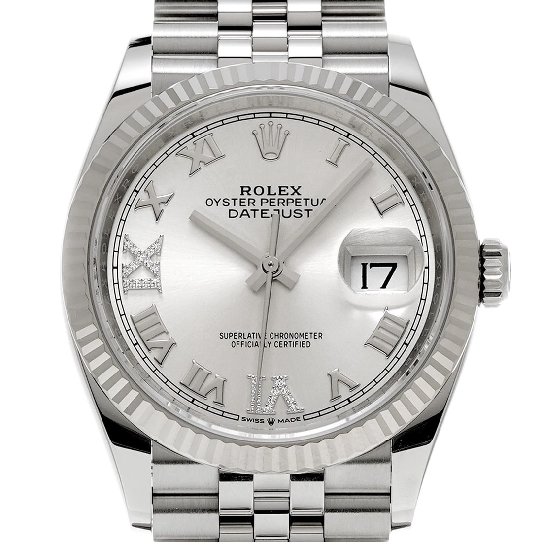 ROLEX DATEJUST SILVER/DIAMOND WATCH - 4