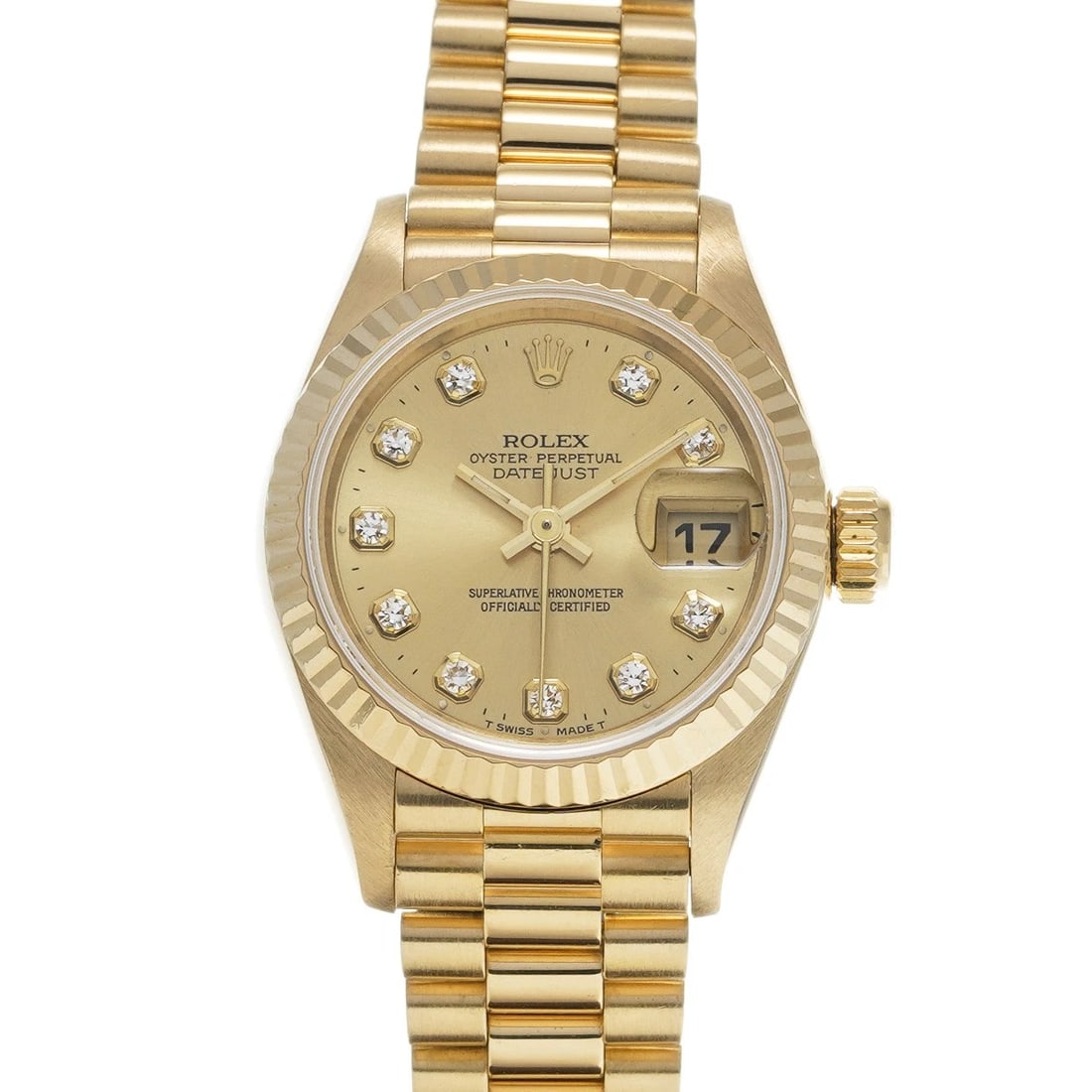 ROLEX DATEJUST CHAMPAGNE/DIAMOND WATCH: ROLEX Datejust Champagne/diamond Watch Brand: ROLEX Type/Style: Wristwatch Material: Band Material Yellow Gold, Case Material Yellow Gold Color: Dial Color Champagne Size: ?Case? H/about 26mm W/about 