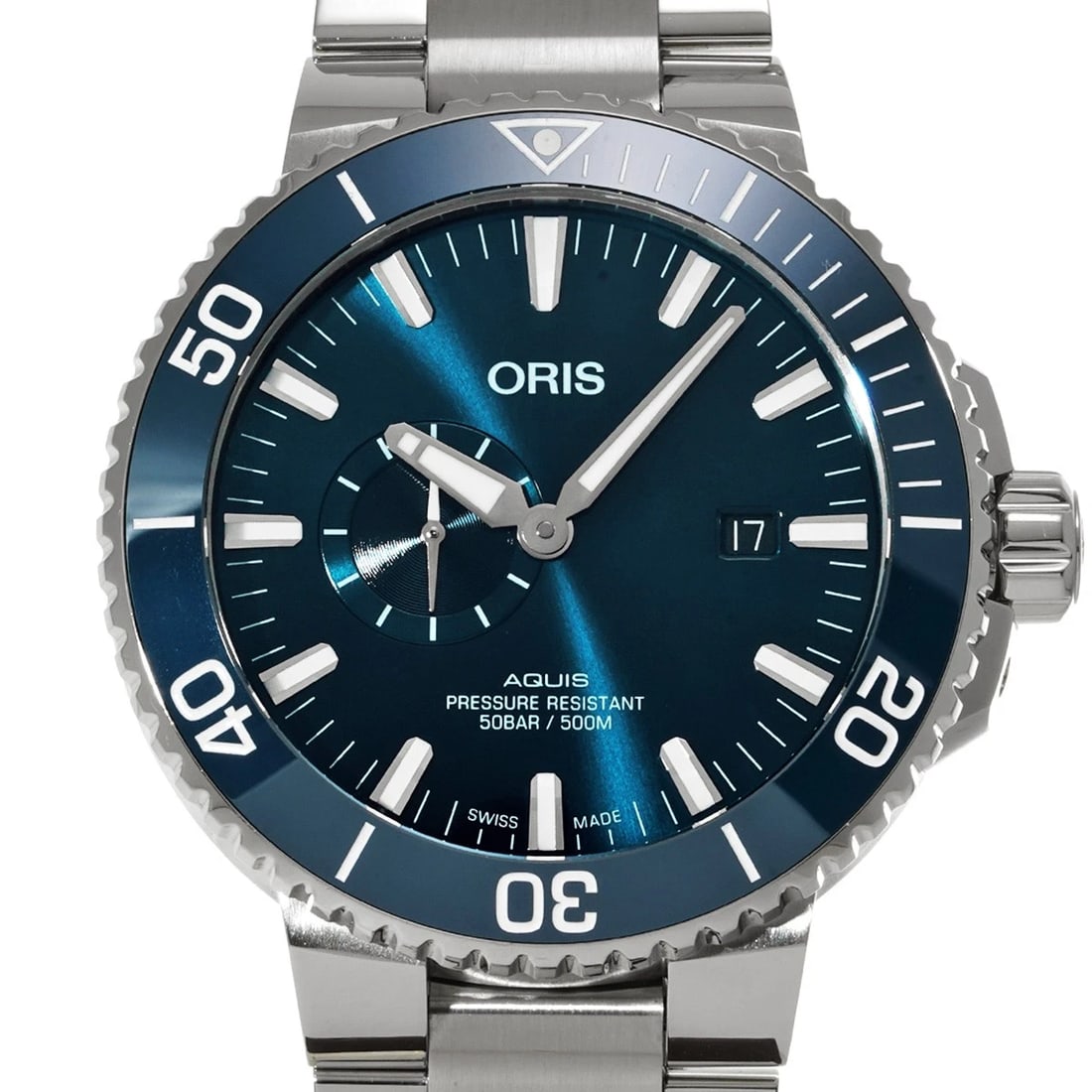 ORIS AQUIS SMALL SECOND DATE BLUE WATCH - 4