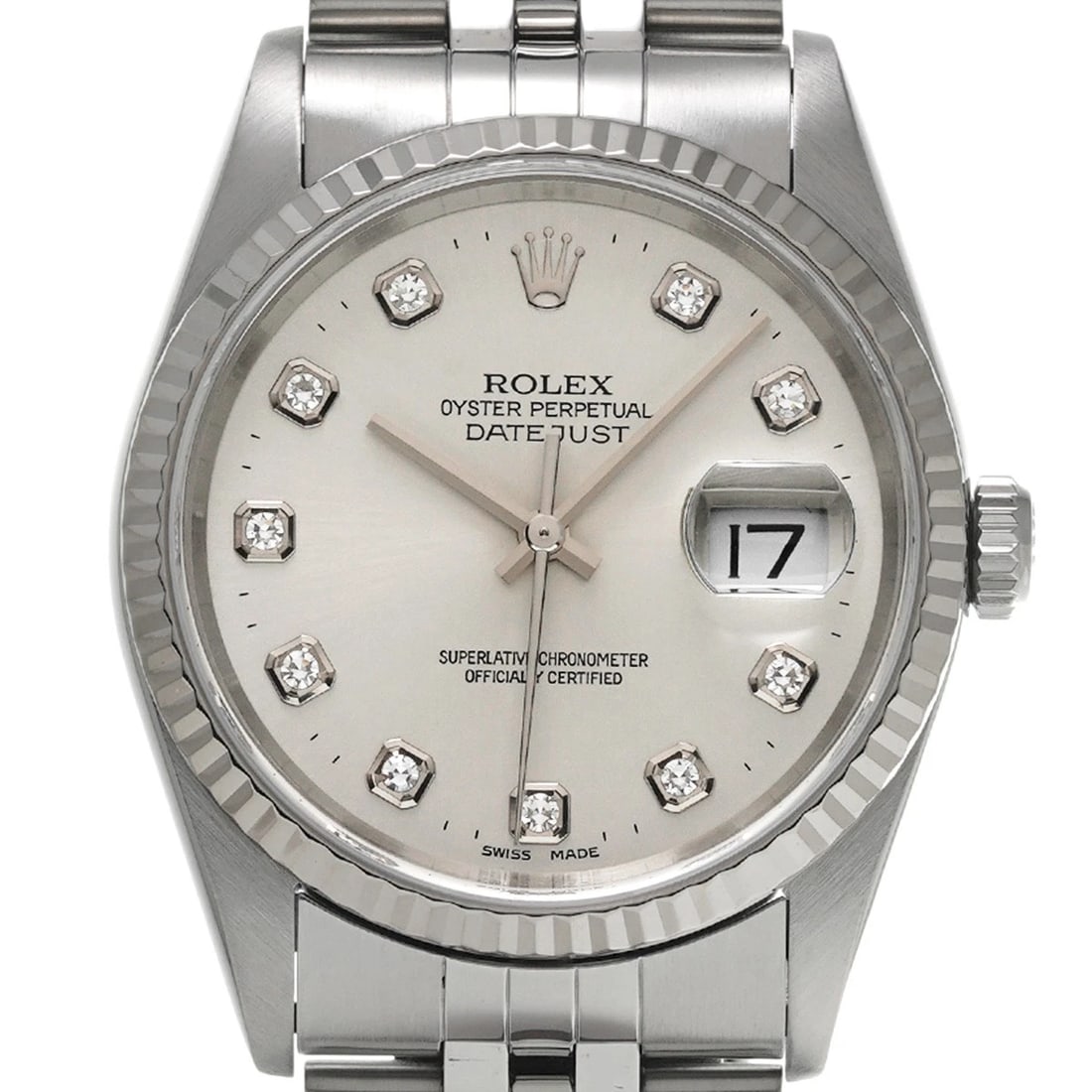 ROLEX DATEJUST SILVER/DIAMOND WATCH - 4