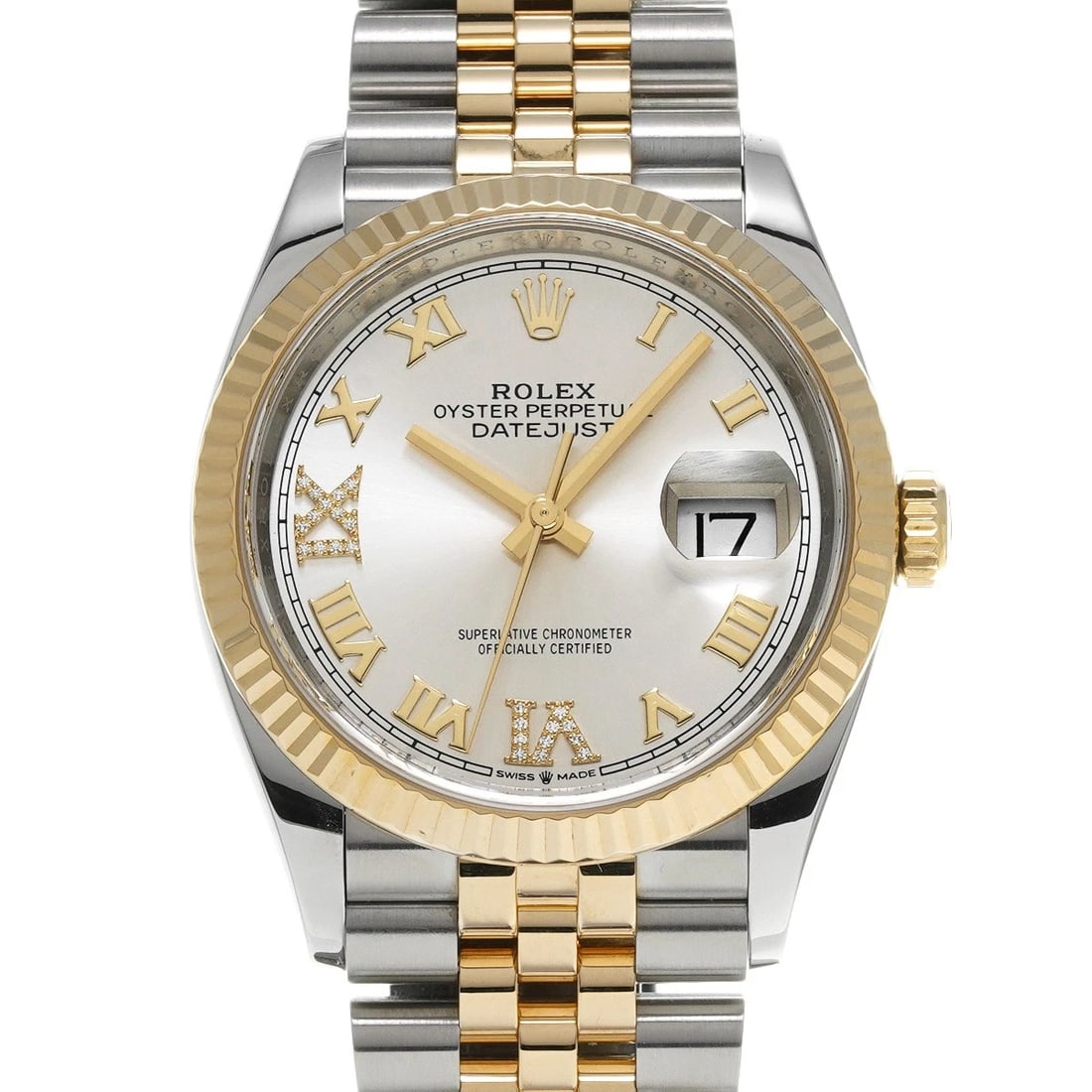 ROLEX DATEJUST 36 SILVER/DIAMOND WATCH: ROLEX Datejust 36 Silver/diamond Watch Brand: ROLEX Type/Style: Wristwatch Material: Band Material Stainless steel/Yellow Gold, Case Material Stainless steel Color: Dial Color Silver Size: ?Case? H/ab