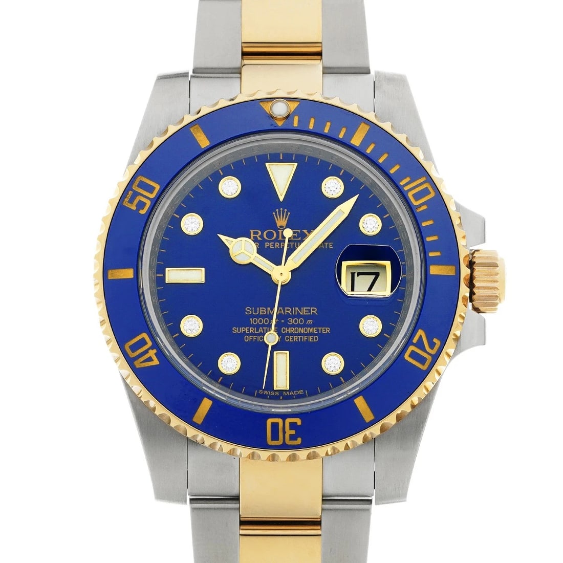 ROLEX SUBMARINER DATE BLUE/DIAMOND WATCH: ROLEX Submariner date blue/diamond Watch Brand: ROLEX Type/Style: Wristwatch Material: Band Material Stainless steel/Yellow Gold, Case Material Stainless steel Color: Dial Color blue Size: ?Case?